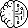 Brain and AI icon representing artificial intelligence, machine learning, and smart software capabilities.