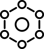 Icon of a connected network representing system architecture, distributed teams, or integrated software platforms.