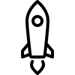 Rocket icon symbolizing accelerated product launches and business scaling powered by a Fractional CTO.